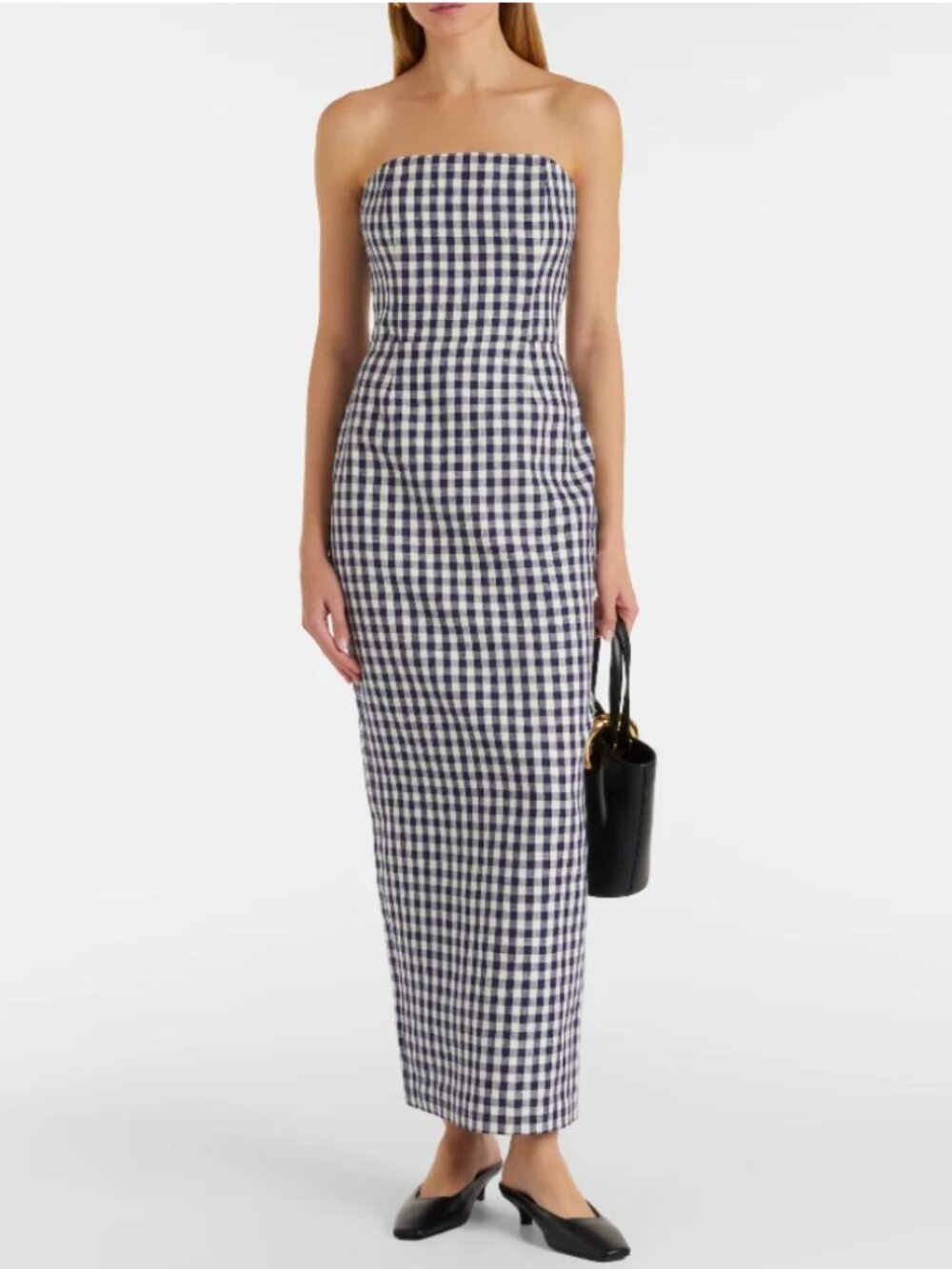 NWT POSSE Romeo Linen Maxi Dress XSmall Navy Gingham Strapless